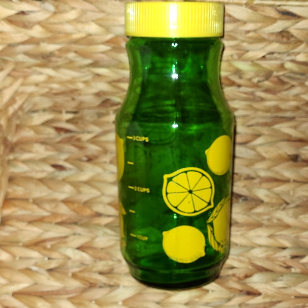 Vintage Green Lemon Print Bottle with Yellow Lid